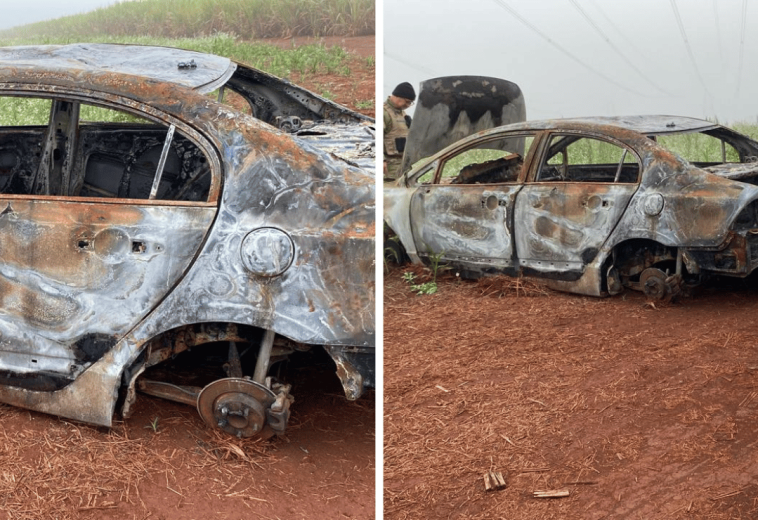 Carro furtado em Limeira é encontrado carbonizado em mata de Cordeirópolis