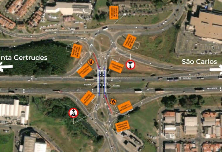 Obras da 3ª faixa da SP-310 alteram o tráfego no trevo da Viviani em Rio Claro