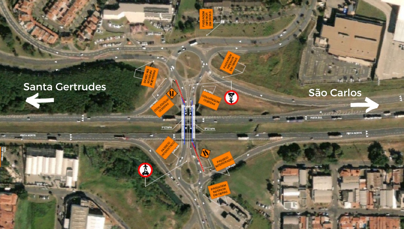 Obras da 3ª faixa da SP-310 alteram o tráfego no trevo da Viviani em Rio Claro